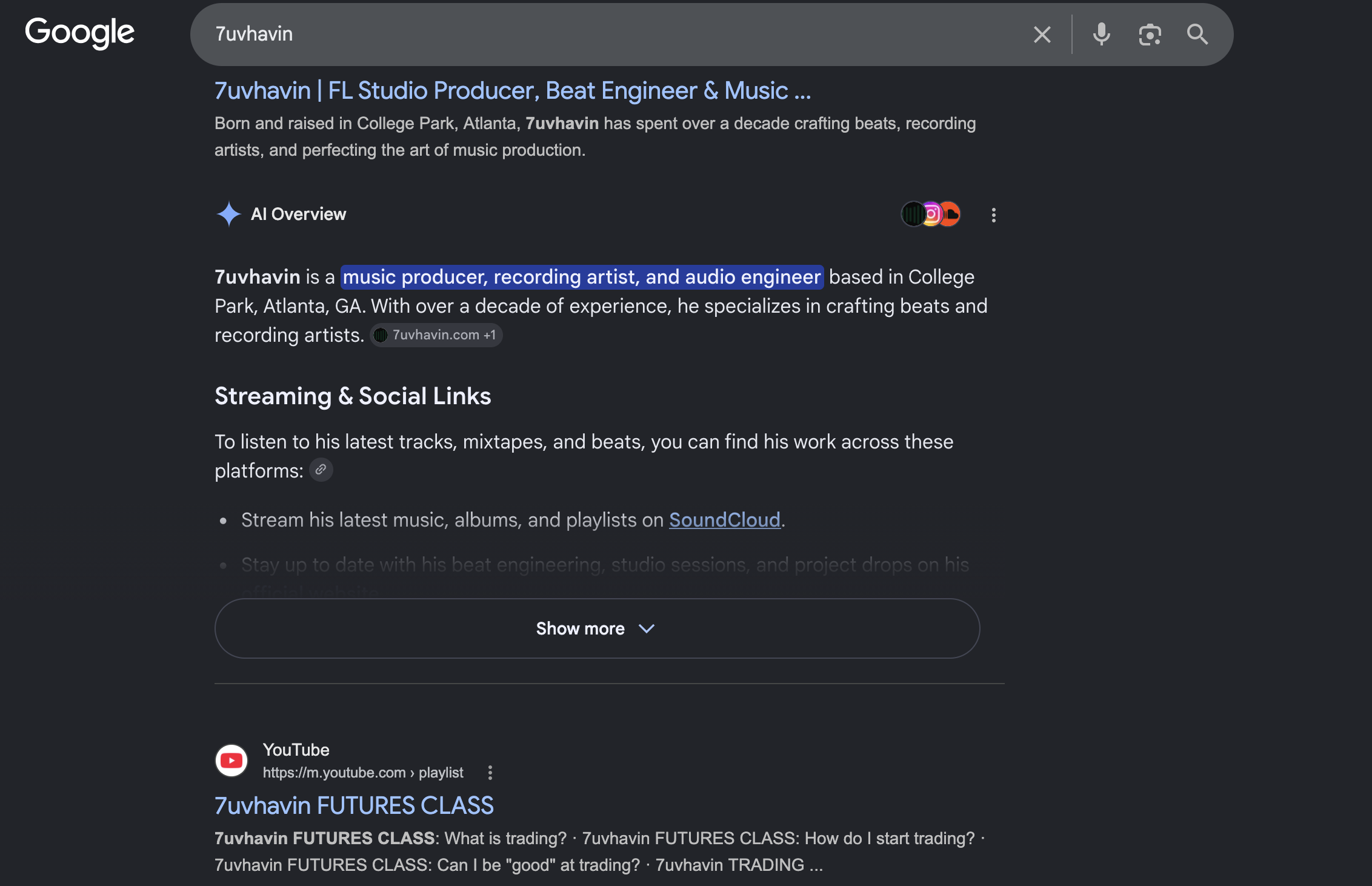 7uvhavin ranking in Google AI overview and search results
