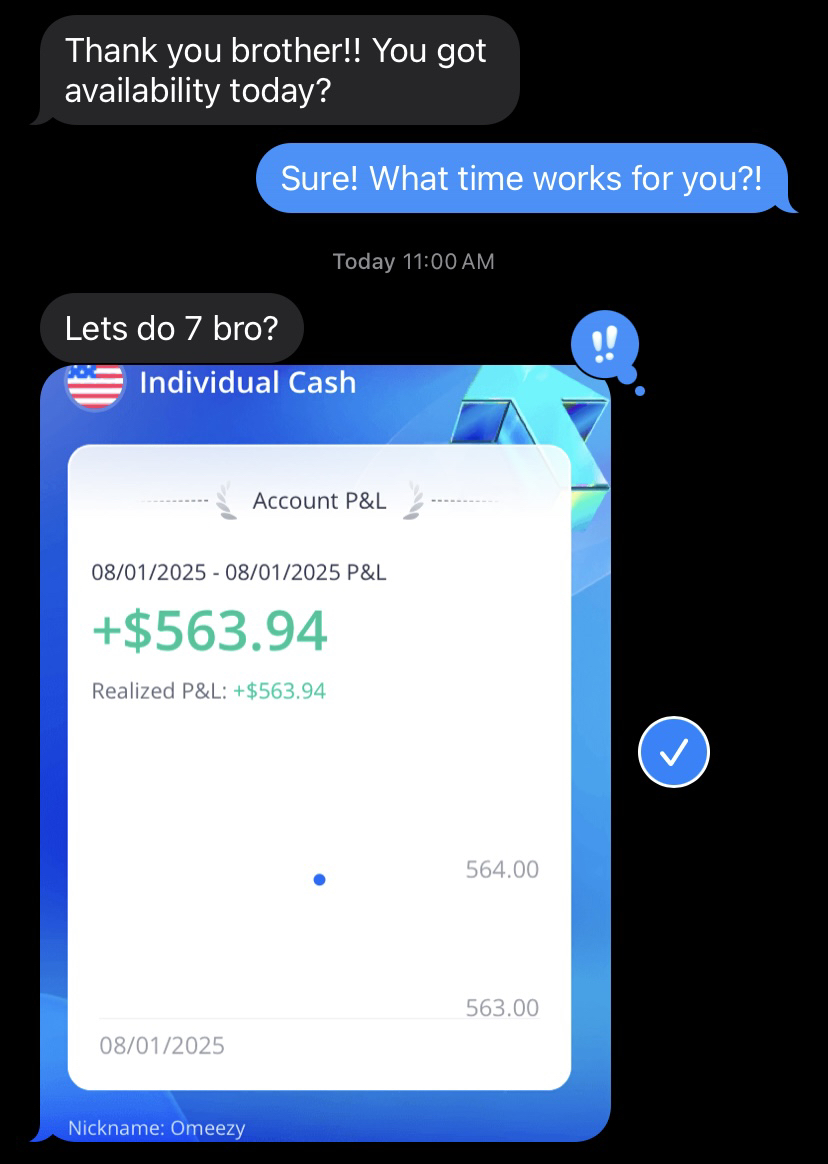 Student day profit screenshot and scheduling message after a profitable stock trading day in Stackmode