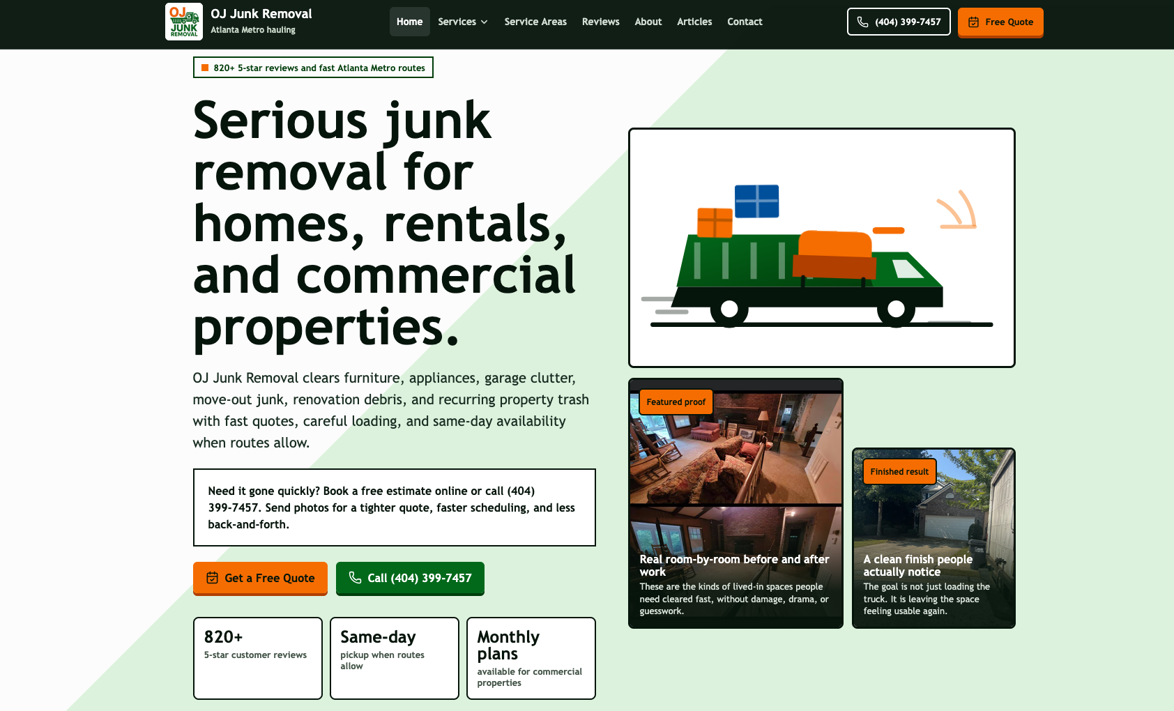 OJ Junk Removal website preview by Stackmode